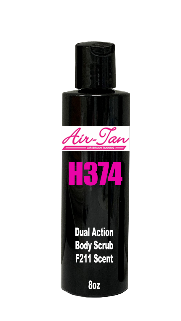Air-Tan “Dual Action” Body Scrub, F211 Lime, Eucalyptus & Coconut HEAVY Scent (UNLABELED, 8oz black bottle, 8oz black disc cap) [H374]