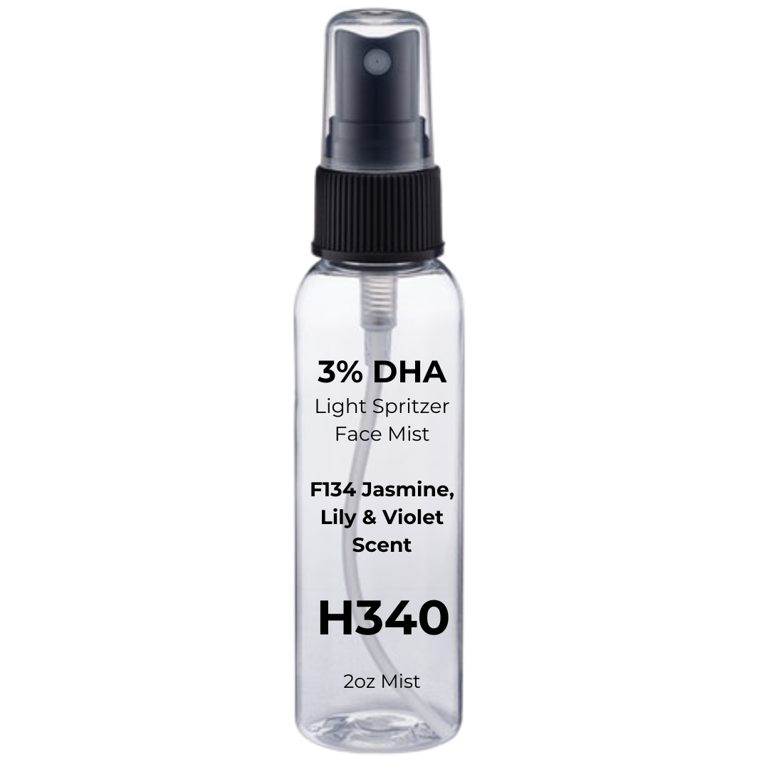TLV Light Spritzer Face Mist, 3% DHA, F134 Jasmine Lily & Violet Scent (2oz clear bottle w/ black sprayer) – UNLABELED (H340)