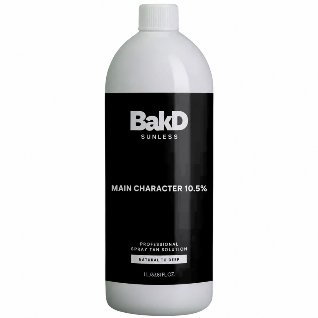 Bakd Solution, 10.5% DHA, G900 Color + G901 Color [3:1 Blend] Level 1 bronzer, F191 Baby Powder & Jasmine LIGHT scent, Org 1,2,3,4,5, AA 1,3,4,5, AF – LABELED MAIN CHARACTER (H459)