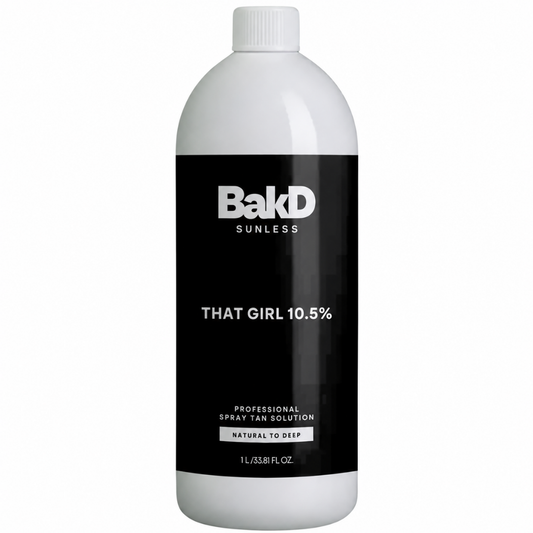 Bakd Solution, 10.5% DHA, G900 Color + C21 Taupe [1:1] Level 2 bronzer, F191 Baby Powder & Jasmine LIGHT scent, Org 1,2,3,4,5, AA 1,3,4,5, AF – LABELED THAT GIRL (H458)