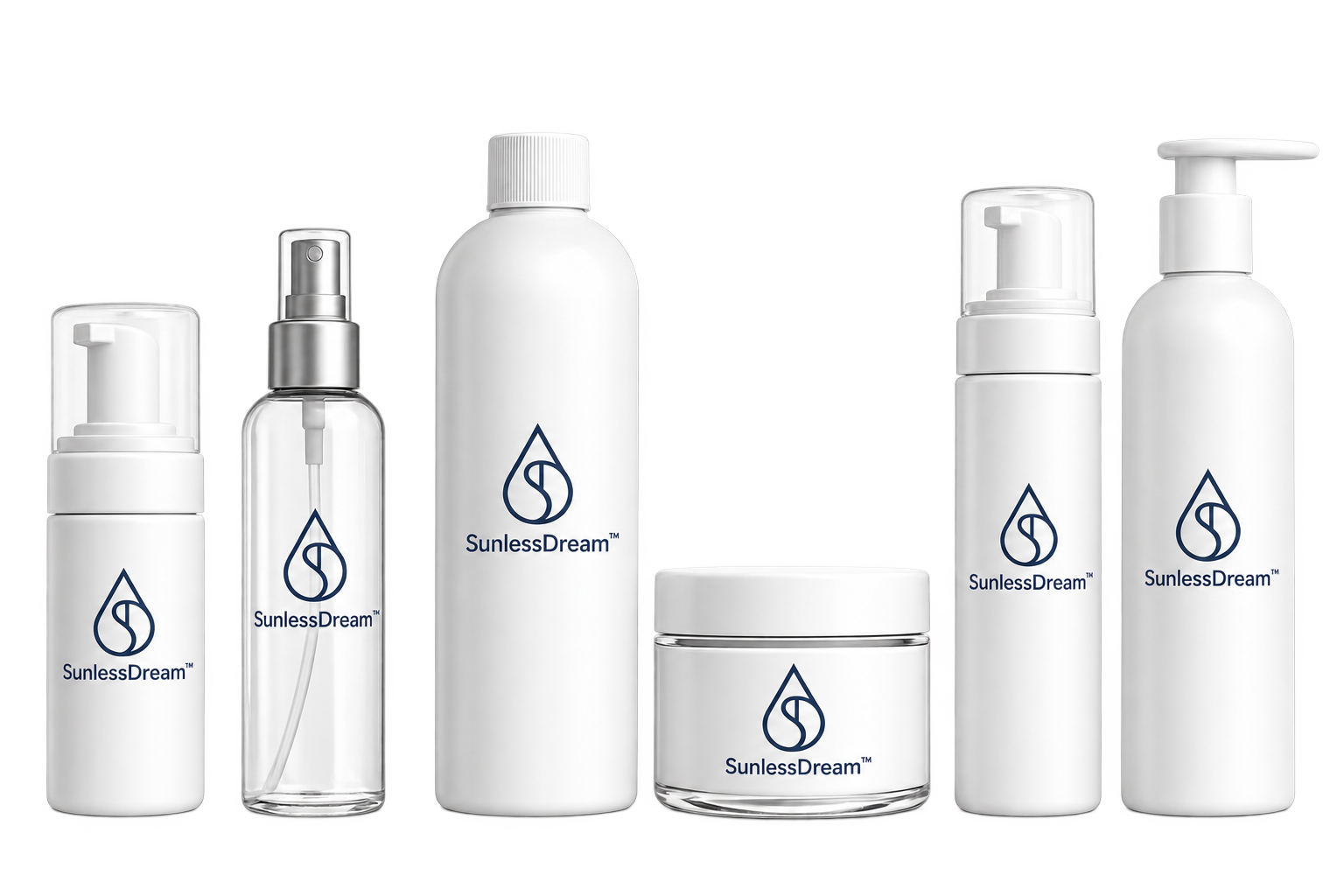 mix of sunless bottles with navy logo