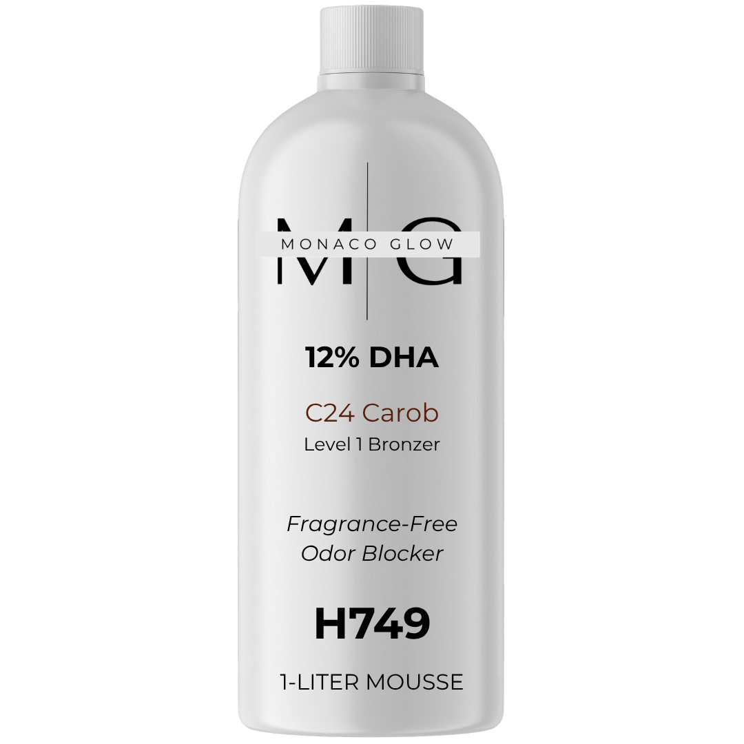 Monaco Glow Mousse, 12% DHA, C24 Carob Level 1 Bronzer, Fragrance-Free, & Odor Blocker – UNLABELED (H749) 1 Liter